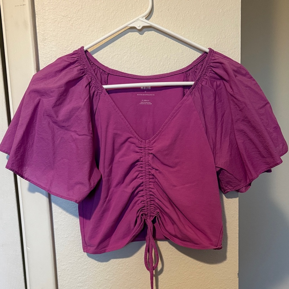 Maeve Anthropologie Magenta Ruched Blouse
